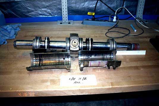Left inboard aileron actuator - cylinder rods - captured position