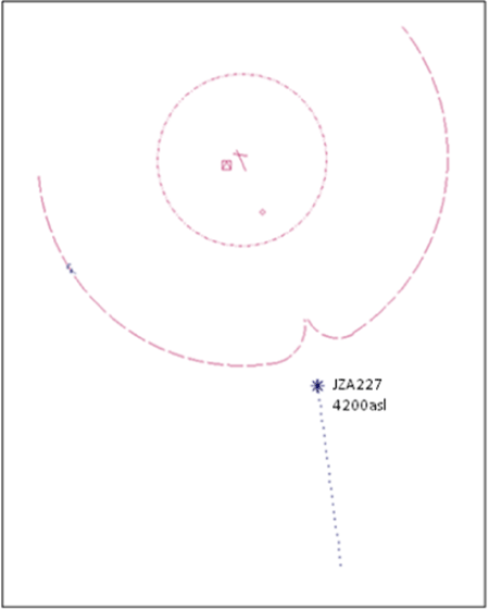 Figure 2. JZA227 position when PLR510 cleared takeoff Rwy 15 at 1757:39