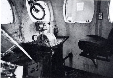 Bridge control in forwrad starboard corner of wheel-house. 