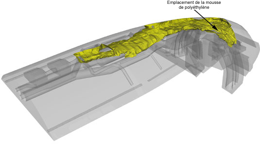 Modèle simplifié de champ d'incendie par CFD - partie avant - panache de fumée - vue oblique arrière