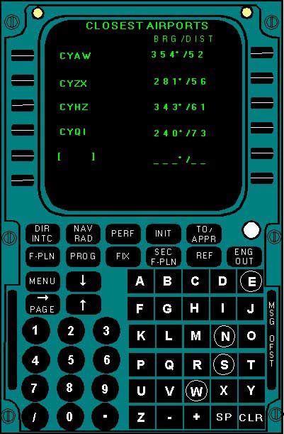 Affichage du MCDU - aéroports les plus proches
