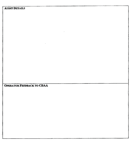 Cette figure est la deuxième page du formulaire du rapport de vérification de l'Association canadienne de l'aviation d'affaires (révision 3, 2007). Elle donne les détails de la vérification et la rétroaction de l'exploitant à l'ACAA
